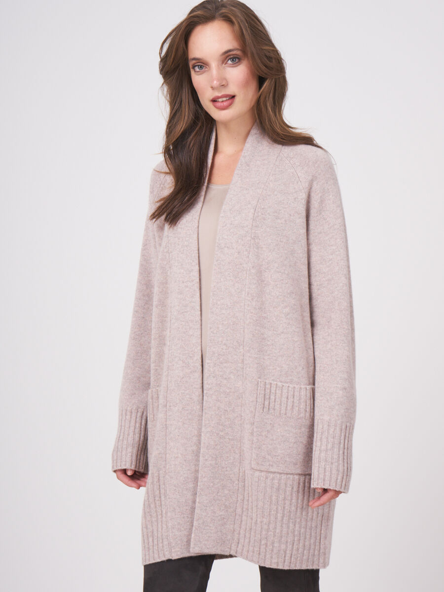 Open front organic cashmere cardigan with pockets image number 0