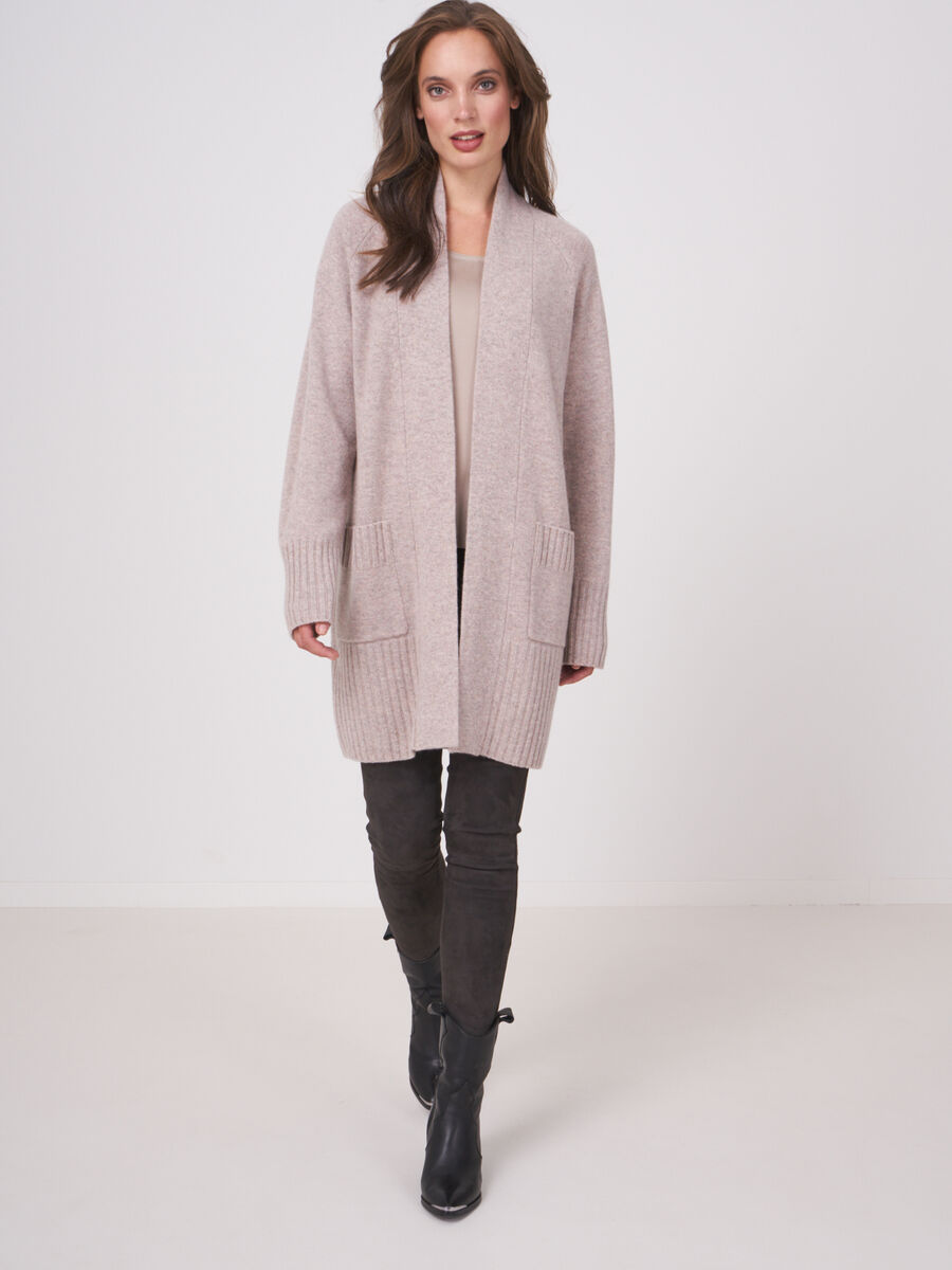 Open front organic cashmere cardigan with pockets image number 3
