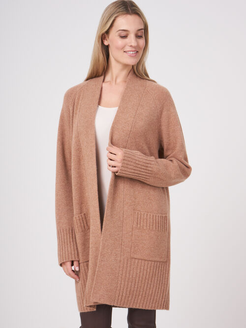 Open front organic cashmere cardigan with pockets