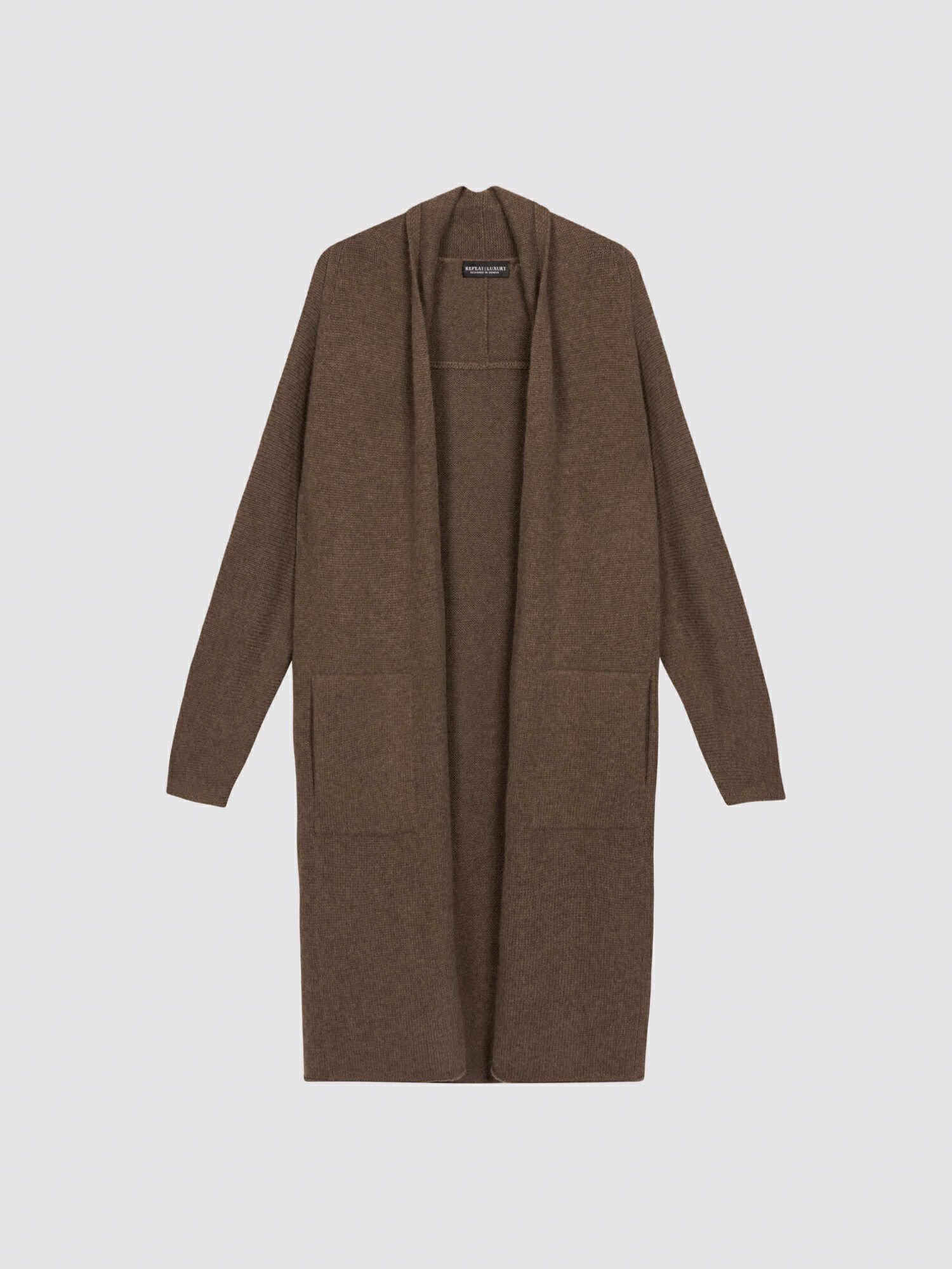 Luxe grofgebreid kasjmier vest met sjaalkraag afbeelding