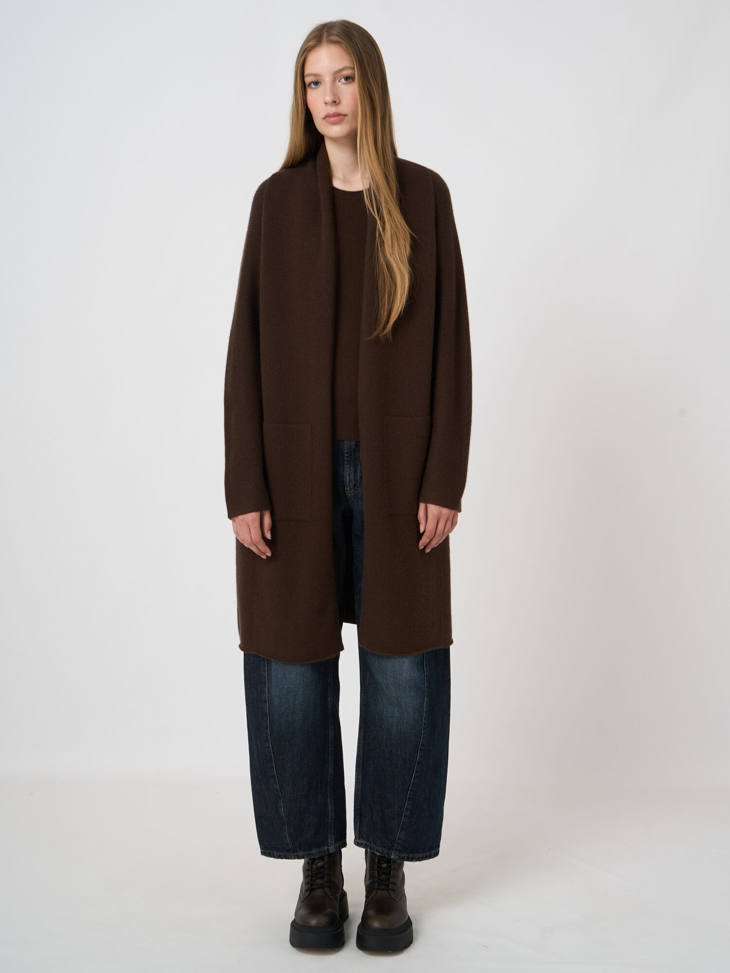 Grofgebreid kasjmier vest met sjaalkraag