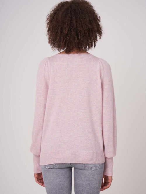 Trui met geribde boothals van biologische cashmere