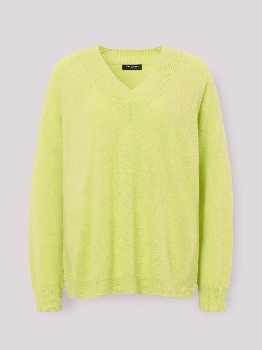 Trui met diepe geribde V-hals van biologische cashmere image number 2