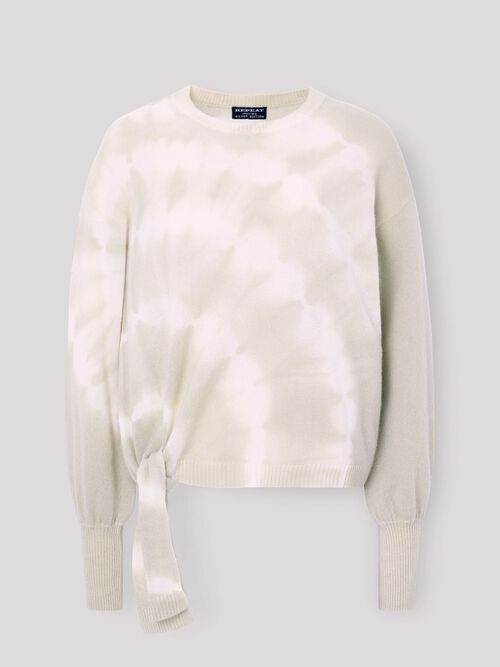 Trui met tie-dye print en knoop aan de zoom van biologische cashmere