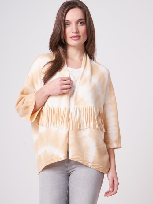 Vest met tie-dye print en franjes van biologisch cashmere