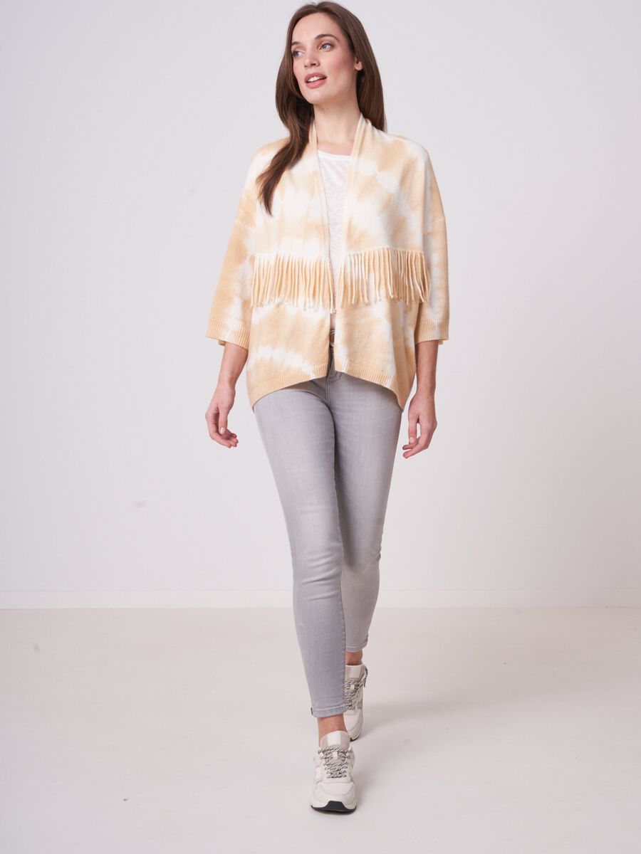 Tie dye organic cashmere cardigan with fringe image number 4