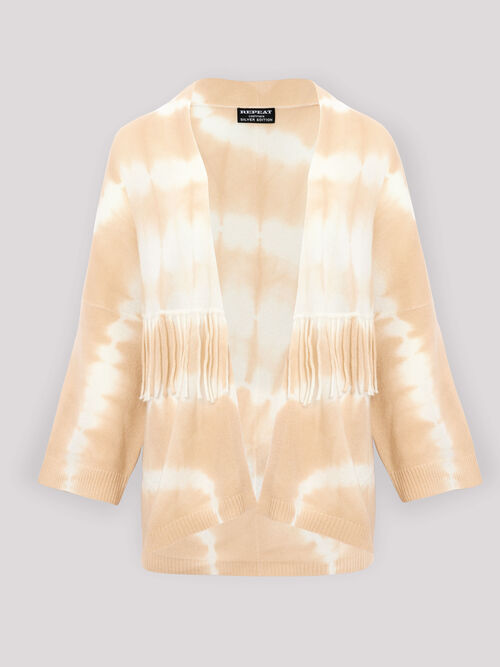 Vest met tie-dye print en franjes van biologisch cashmere