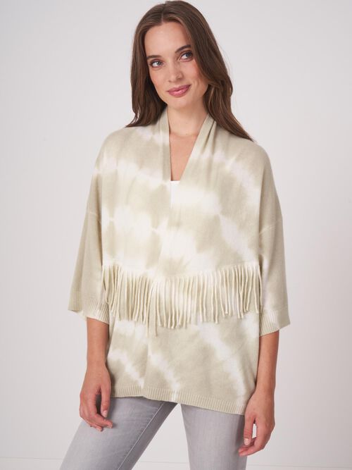 Vest met tie-dye print en franjes van biologisch cashmere
