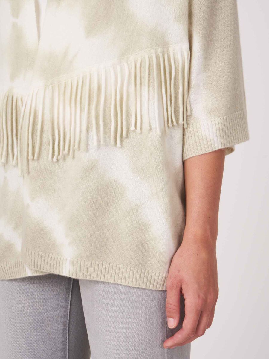 Tie dye organic cashmere cardigan with fringe image number 2