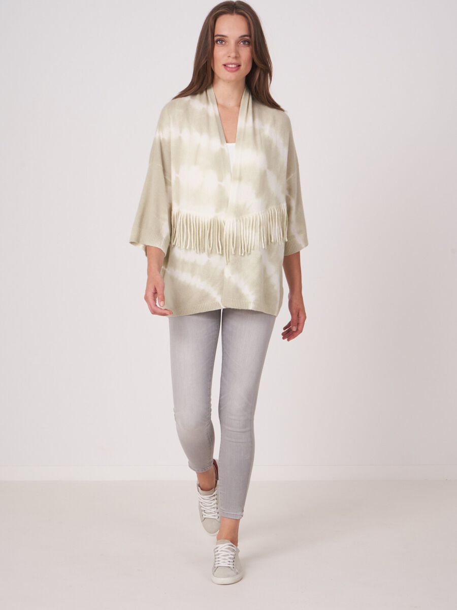 Tie dye organic cashmere cardigan with fringe image number 3