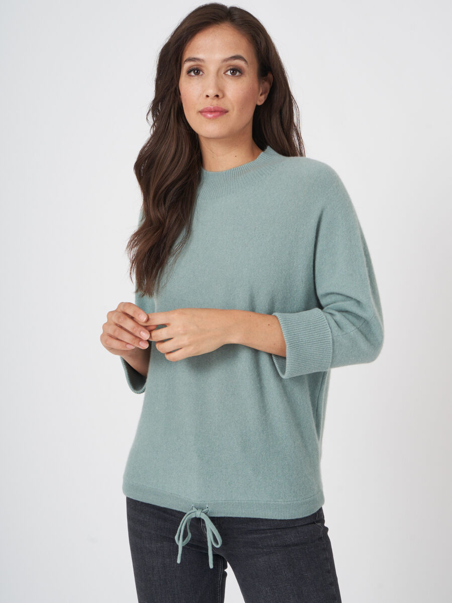 Oversized cashmere sweater with stand collar and tie at waist image number 0