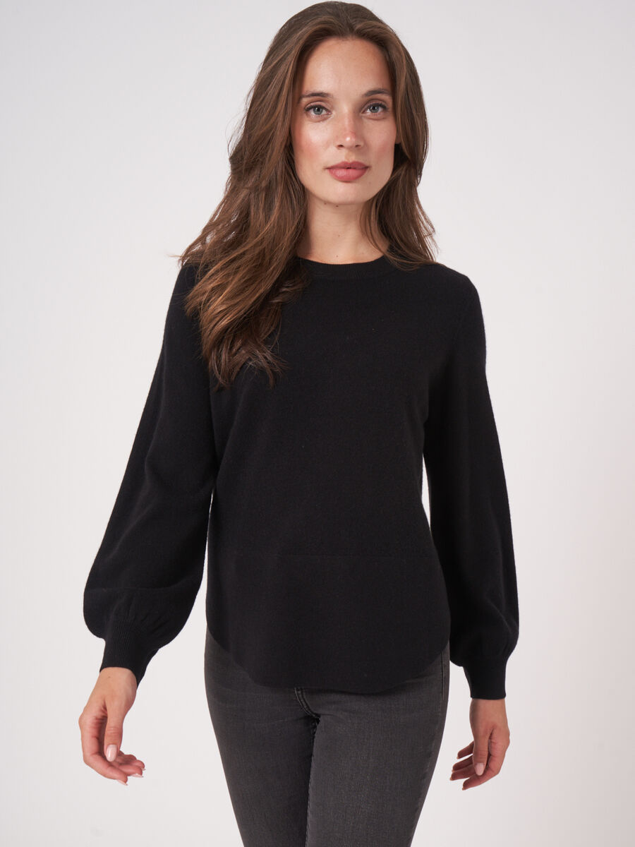 Cashmere sweater with puff sleeves and ribbed hem image number 0