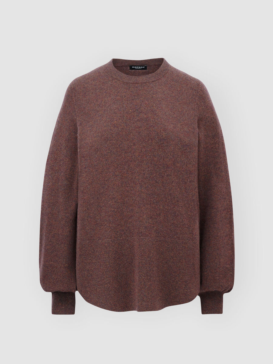 Cashmere sweater with puff sleeves and ribbed hem image number 0