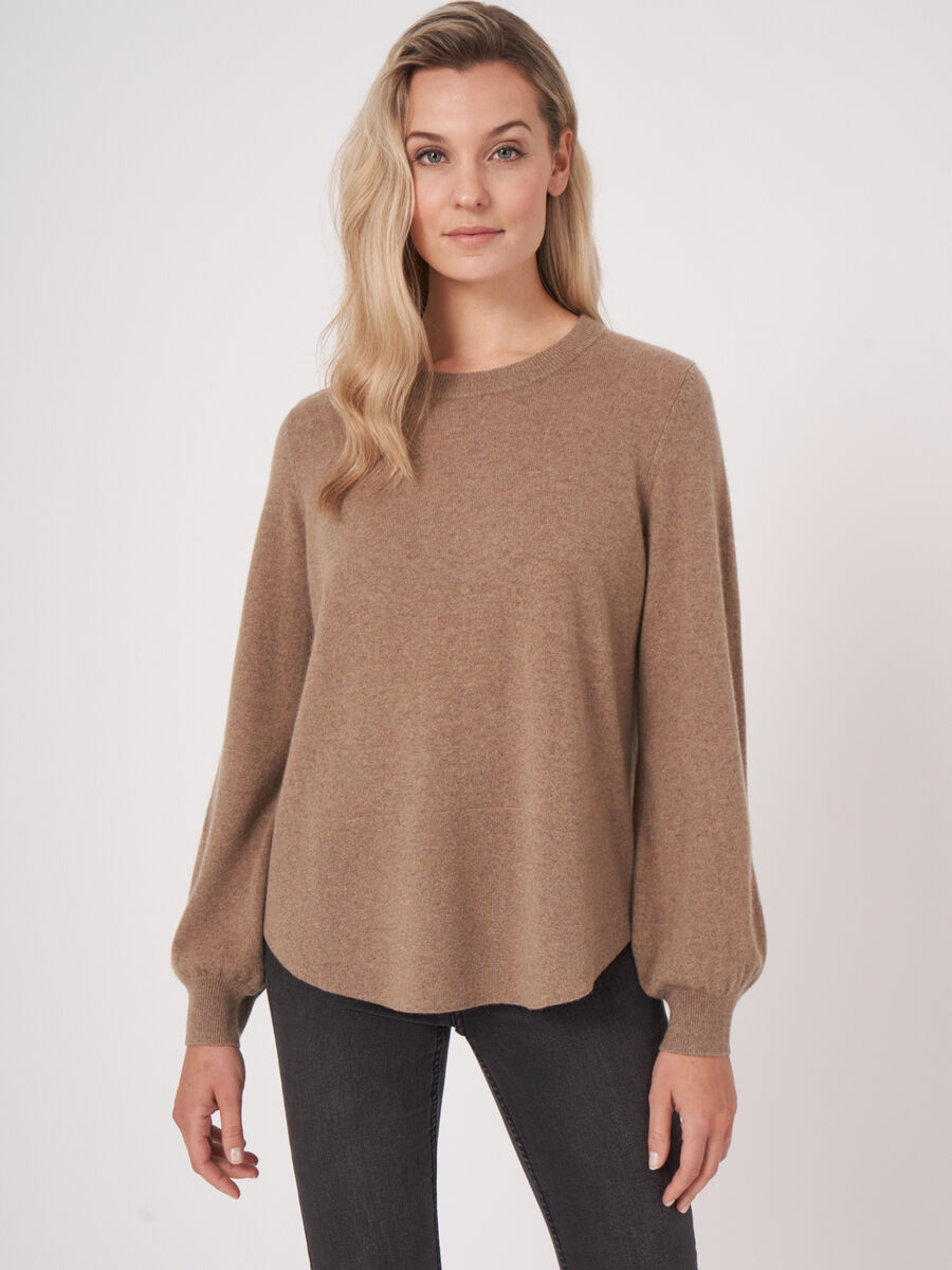 Marco Polo Vrijgevigheid gordijn Cashmere sweater with puff sleeves and ribbed hem
