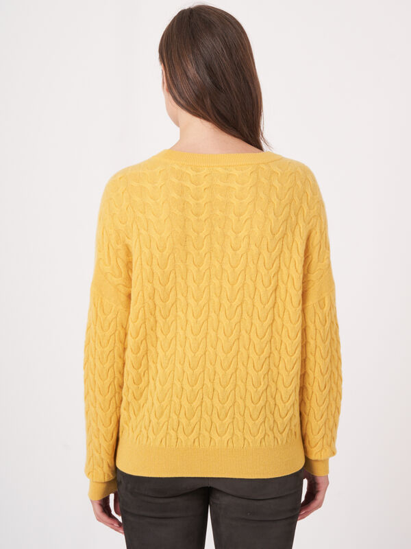 Fine knit cashmere sweater with cable pattern image number 1