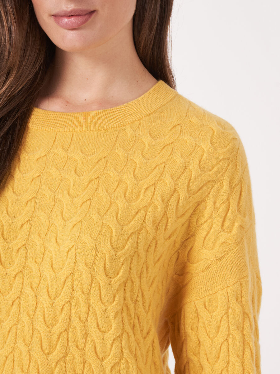 Fine knit cashmere sweater with cable pattern image number 2