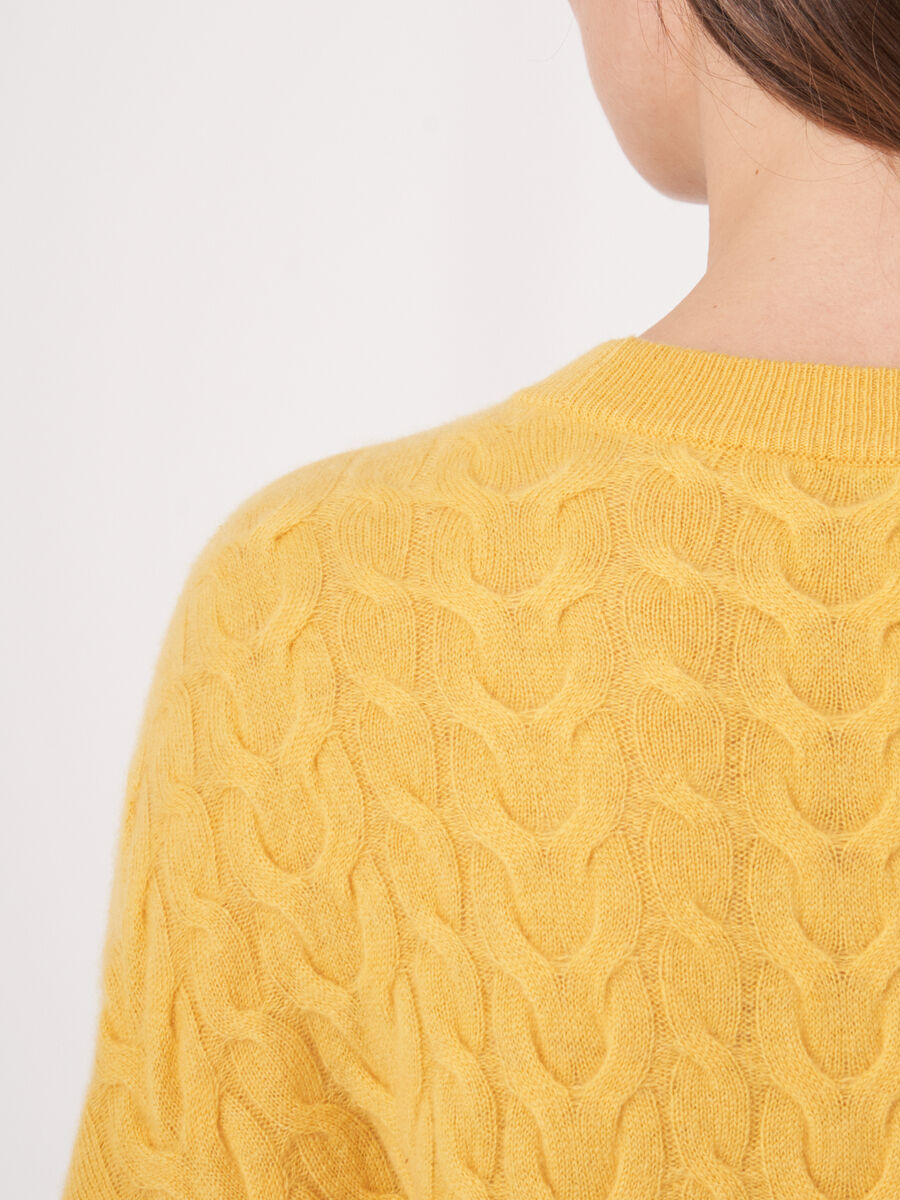 Fine knit cashmere sweater with cable pattern image number 4