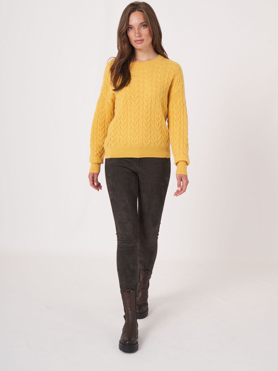 Fine knit cashmere sweater with cable pattern image number 5