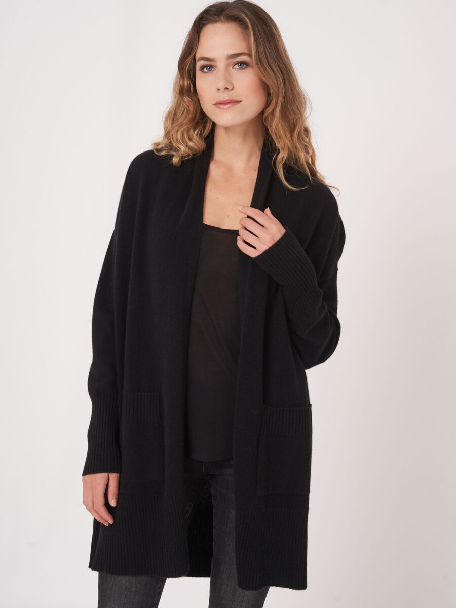 Long cashmere cardigan with shawl collar and pockets image number 0