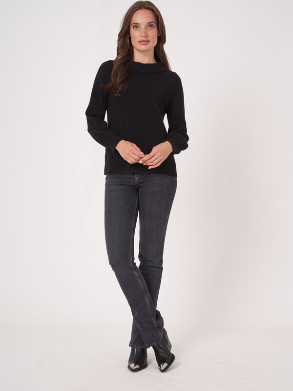 Cashmere sweater with Audrey Hepburn style boat neck collar image number 5