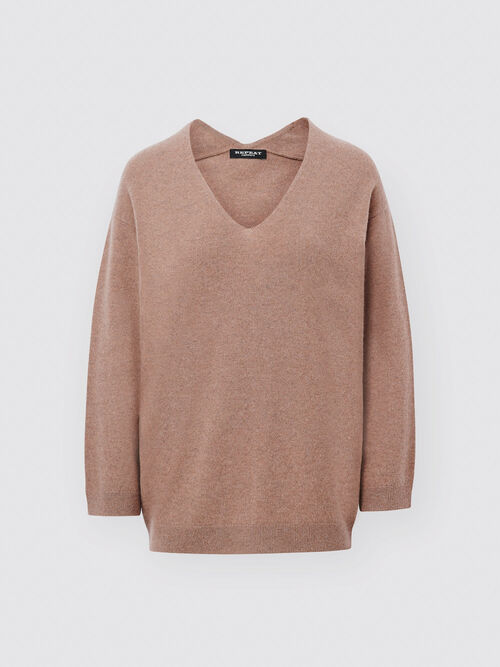 Cashmere trui met V-hals en 3/4 mouwen