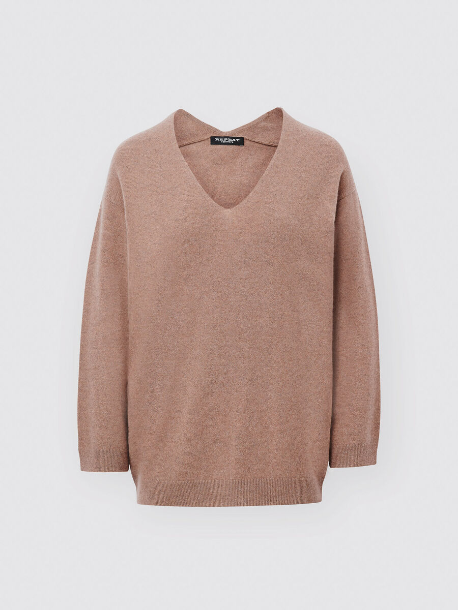 V-neck 3/4 sleeve cashmere sweater image number 0