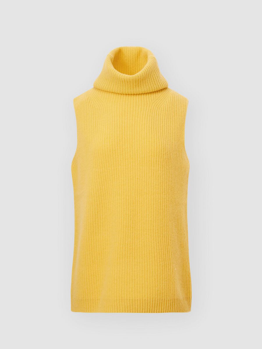 Sleeveless rib knit cashmere sweater with high neck image number 0