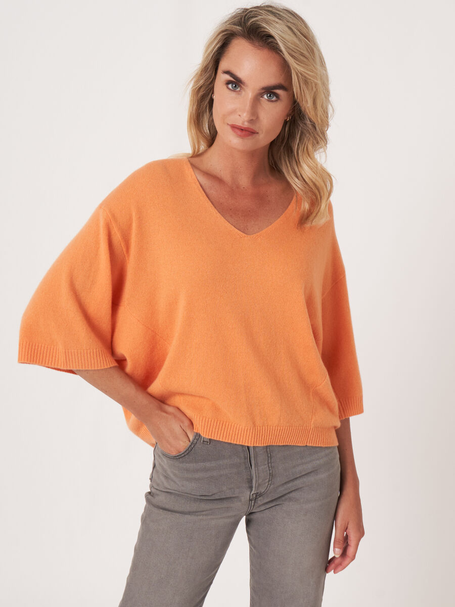 Loose fit cashmere sweater with short batwing sleeves image number 0