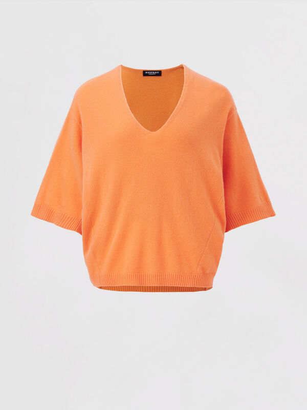 Pull ample en cachemire &agrave; manches courtes chauve-souris image number 1