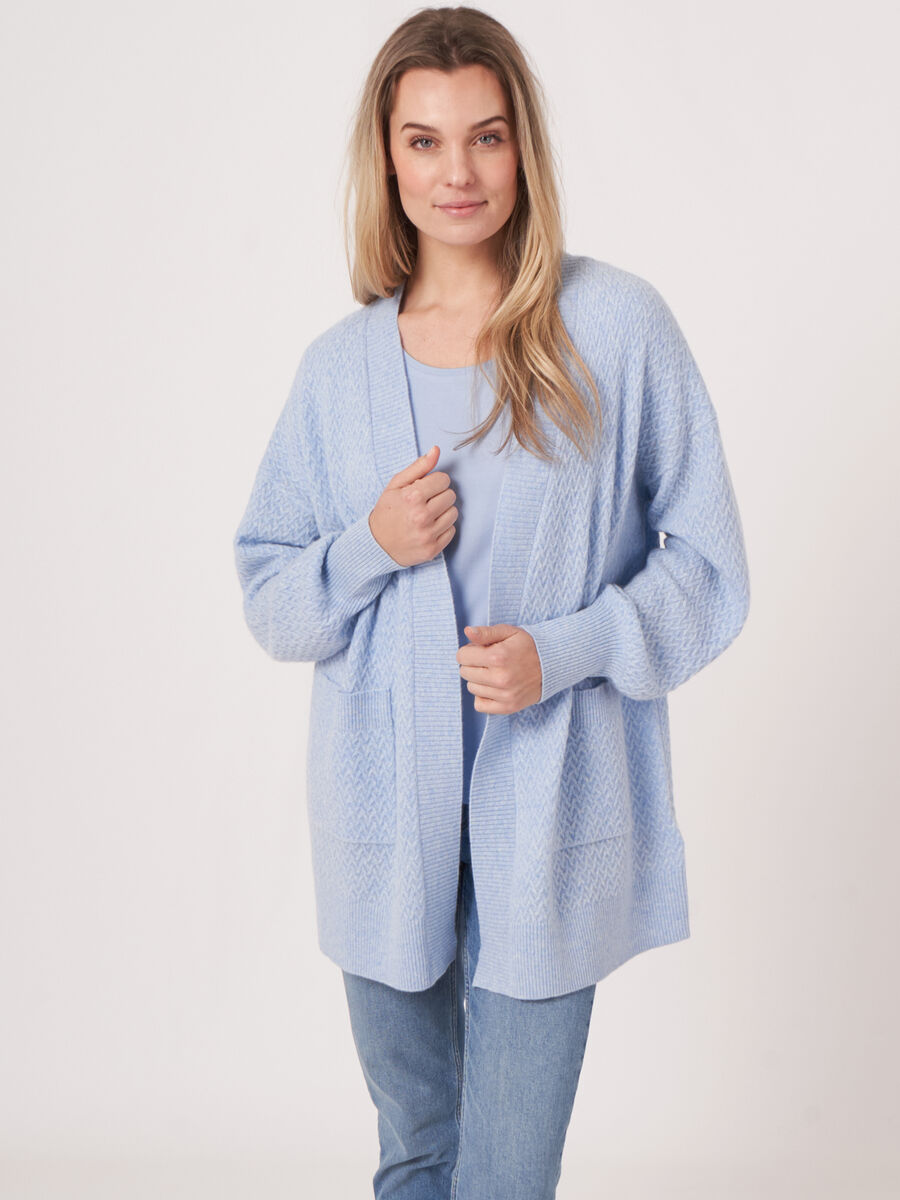 Organic cashmere open cardigan with fine cable knit pattern image number 0