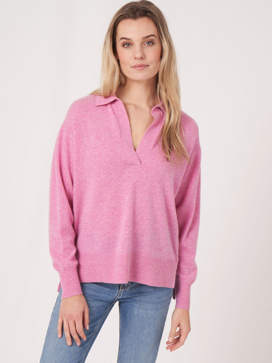 Polo Neck Organic Cashmere Sweater With Side Slits image number 0