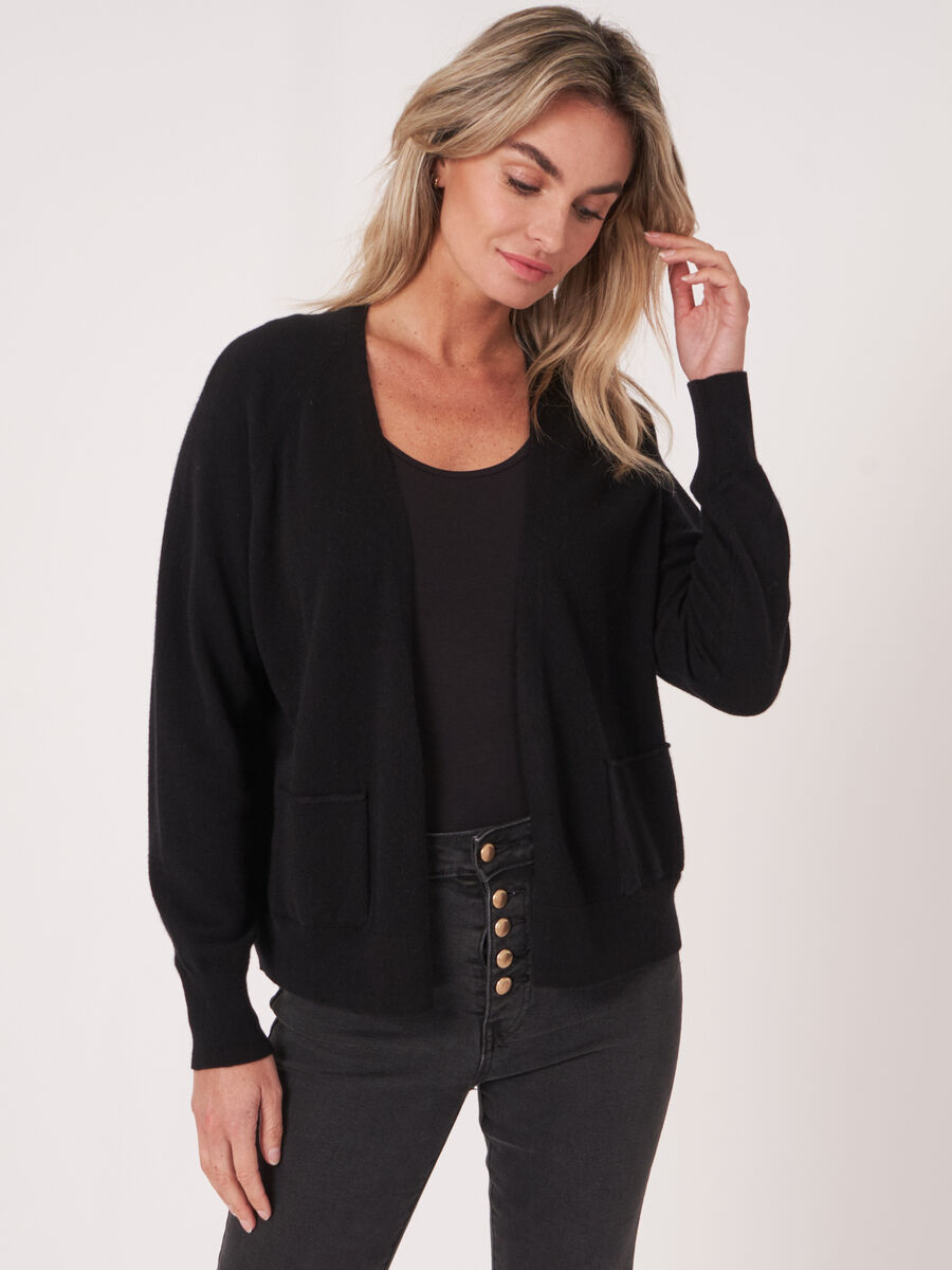 Open front cashmere cardigan with pockets image number 0