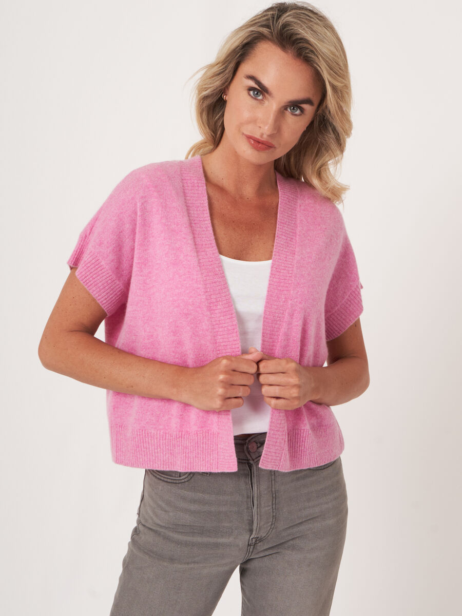 Cropped boxy open front cardigan with ribbed V-neckline at back image number 0