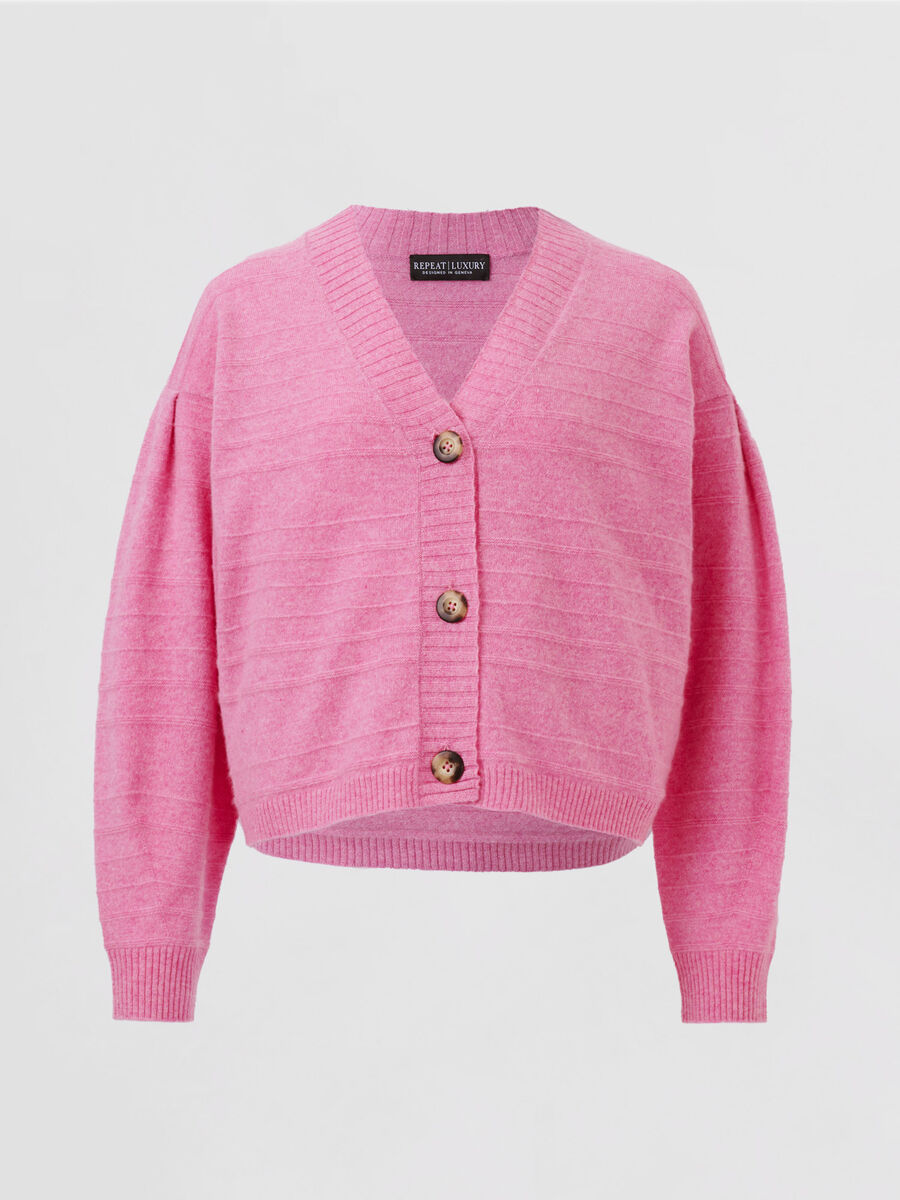Organic cashmere cardigan with knitted stripes image number 0