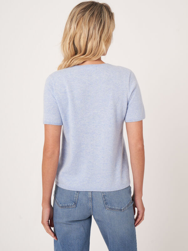 Trui met korte mouw naadloos gebreid van biologisch cashmere image number 1