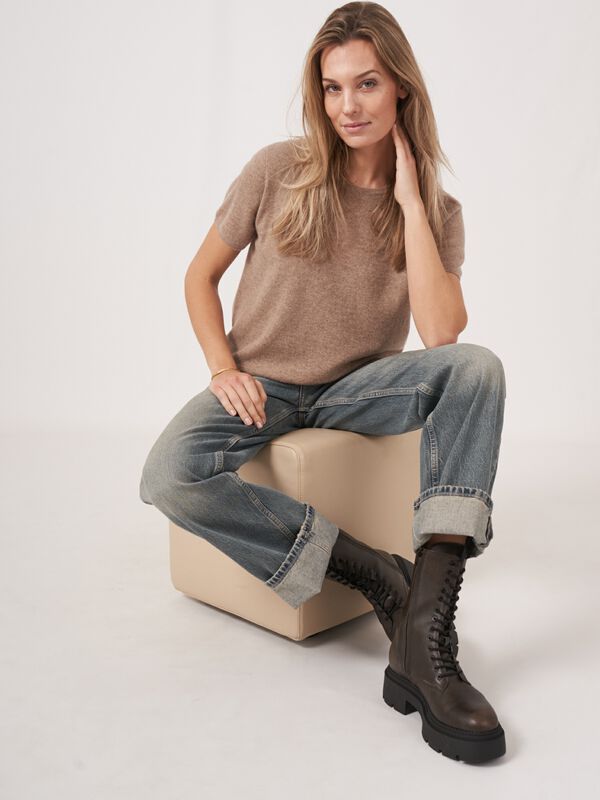 Organic cashmere seamless short sleeve sweater image number 1