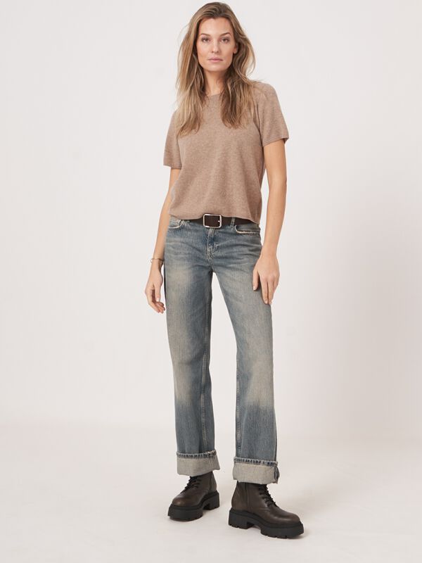 Organic cashmere seamless short sleeve sweater image number 5