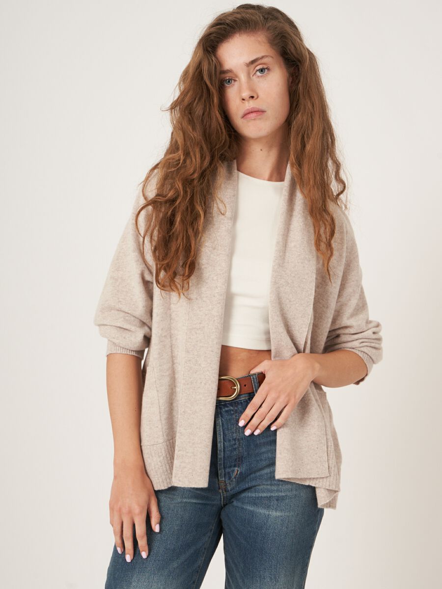 Cashmere open shawl collar cardigan with pockets image number 0