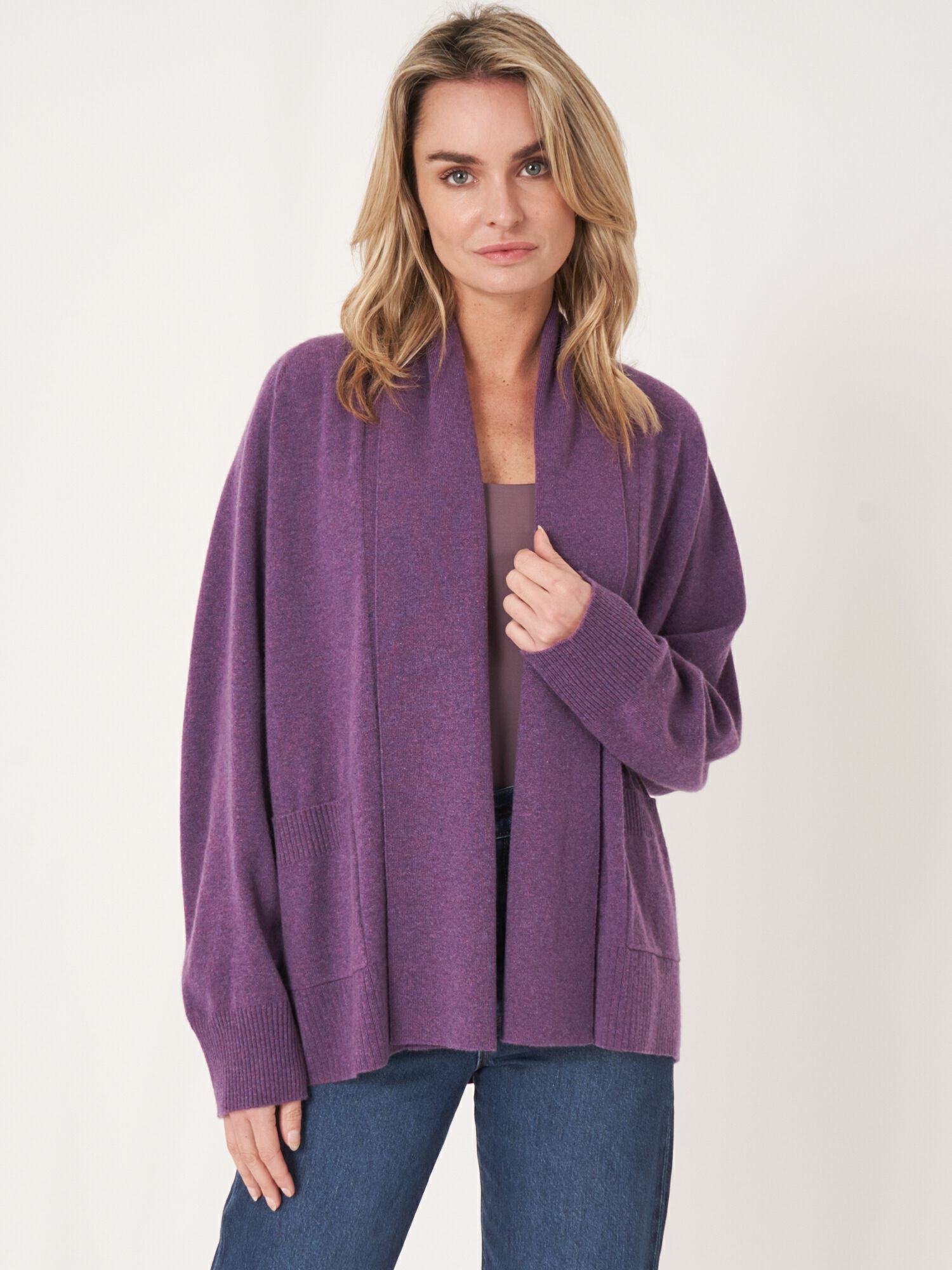 Women's Cashmere open shawl collar cardigan with pockets | REPEAT