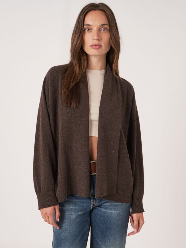 Cashmere open shawl collar cardigan with pockets image number 0