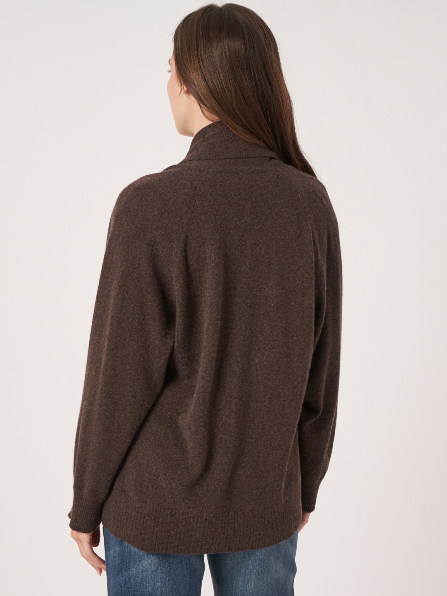 Cashmere open shawl collar cardigan with pockets