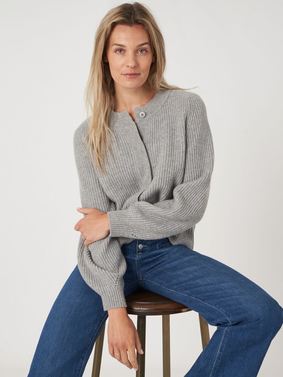 Cropped cashmere rib knit cardigan image number 0