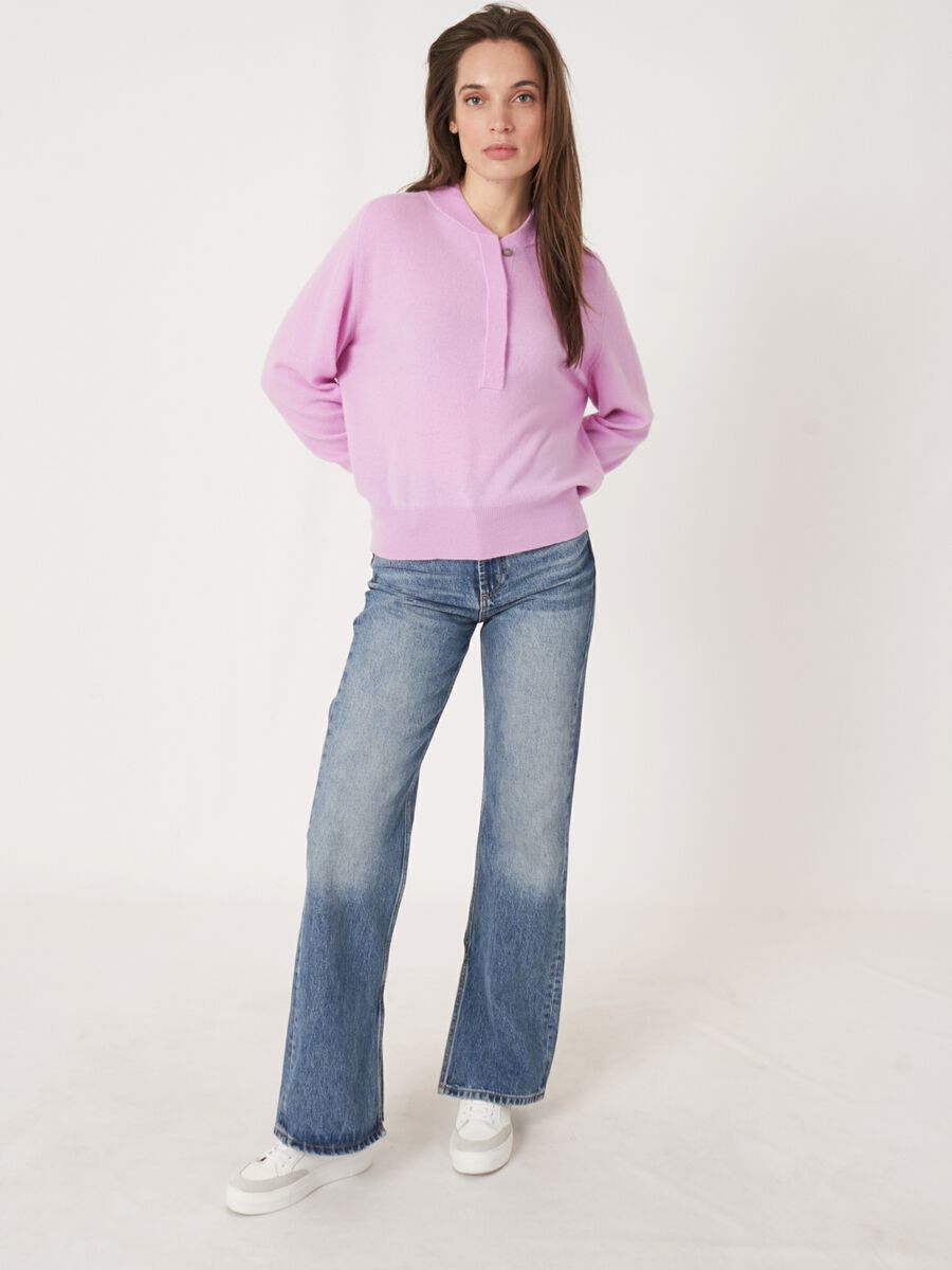 Cashmere trui met baseballkraag en halve knoopsluiting image number 5