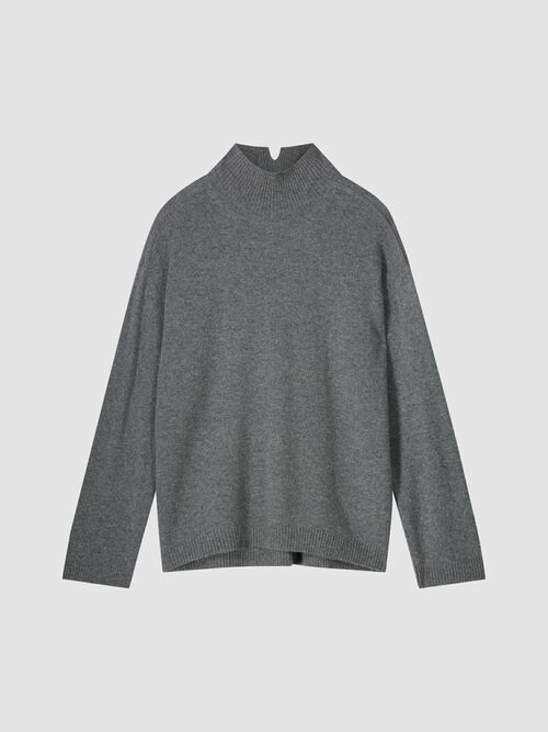 Loose fit cashmere trui met opstaande kraag met split