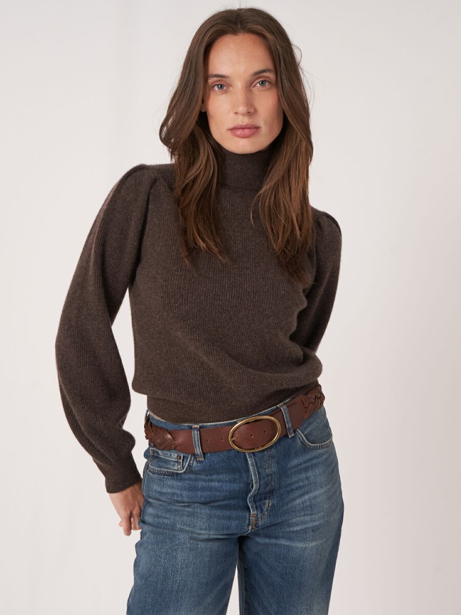 Fine rib knit cashmere high neck sweater   image number 0