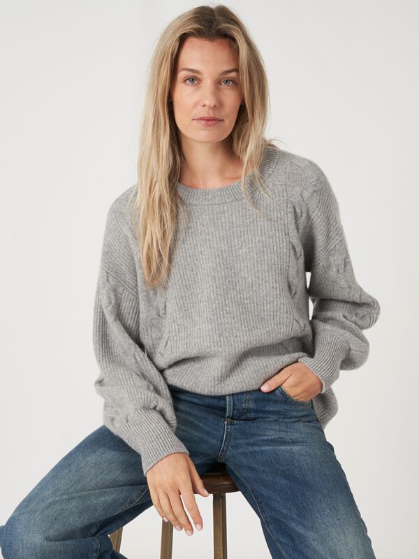 Textured cashmere sweater with puff sleeves