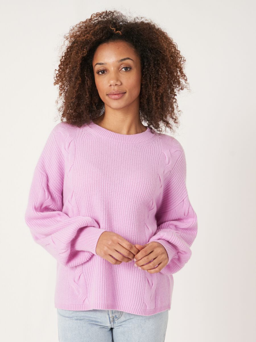 Cashmere pullover met textuur en pofmouwen image number 1