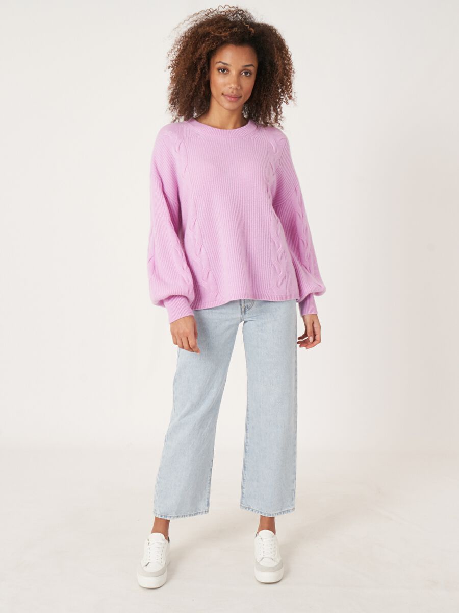 Cashmere pullover met textuur en pofmouwen image number 6