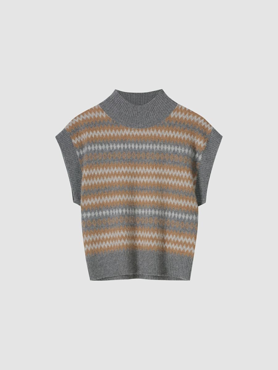 Sleeveless intarsia sweater with ribbed stand collar image number 0