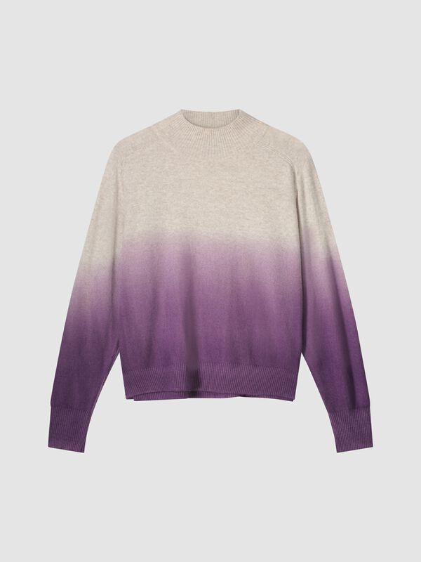 Dip dye cashmere sweater with stand collar image number 0